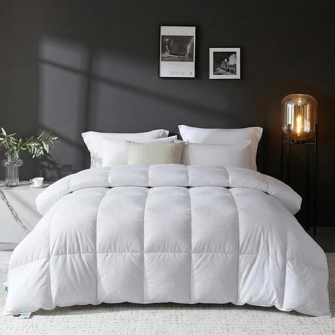 L LOVSOUL Goose Feather Down Fiber Comforter Cali King Size, 100% Organic Cotton Fabric Duvet Insert,1200TC,750+Fill Power, Hotel Collection, Light Weight White Bedding Comforters with 8 Tabs