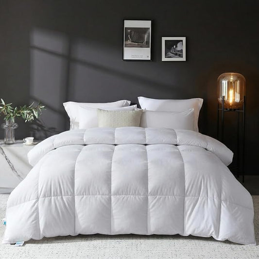L LOVSOUL Goose Feather Down Fiber Comforter Cali King Size, 100% Organic Cotton Fabric Duvet Insert,1200TC,750+Fill Power, Hotel Collection, Light Weight White Bedding Comforters with 8 Tabs