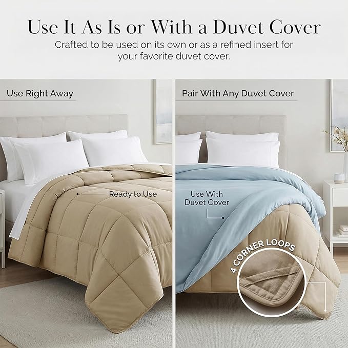 Southshore Fine Living, Inc. Beige Comforter, Twin Size Bedding, Cozy, Down Alternative Fluffy Comforter for Dorm Room, Machine Washable Twin XL Comforters, Pet Hair Resistant Bedding, Soft Sand