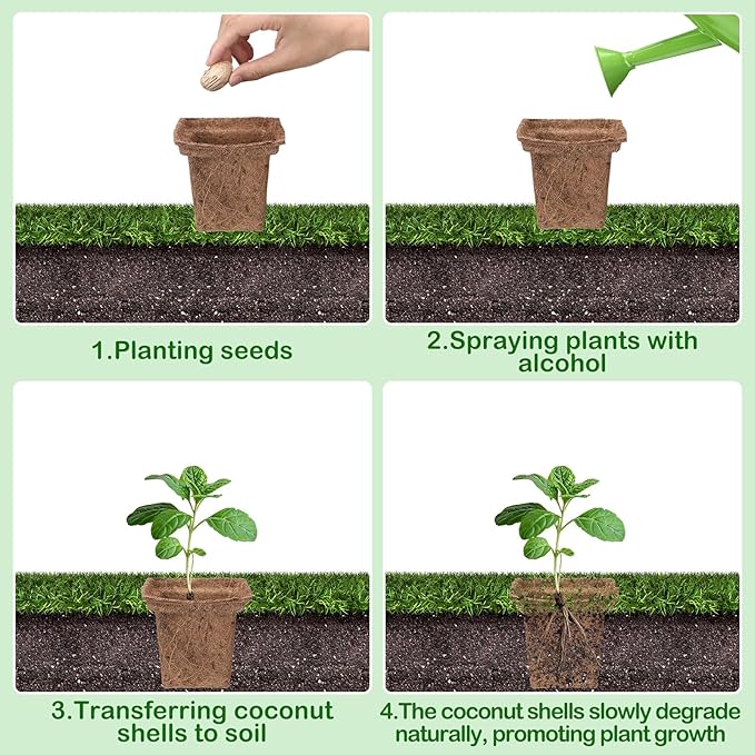 24 Pcs Coco Coir Plant Pots 4 Inch Biodegradable Seed Starter Cups, Coco Peat Seedling Cups Plant Nursery Cup Organic Coir Peat Pots for Seedlings, Herbs, Indoor/Outdoor Gardening
