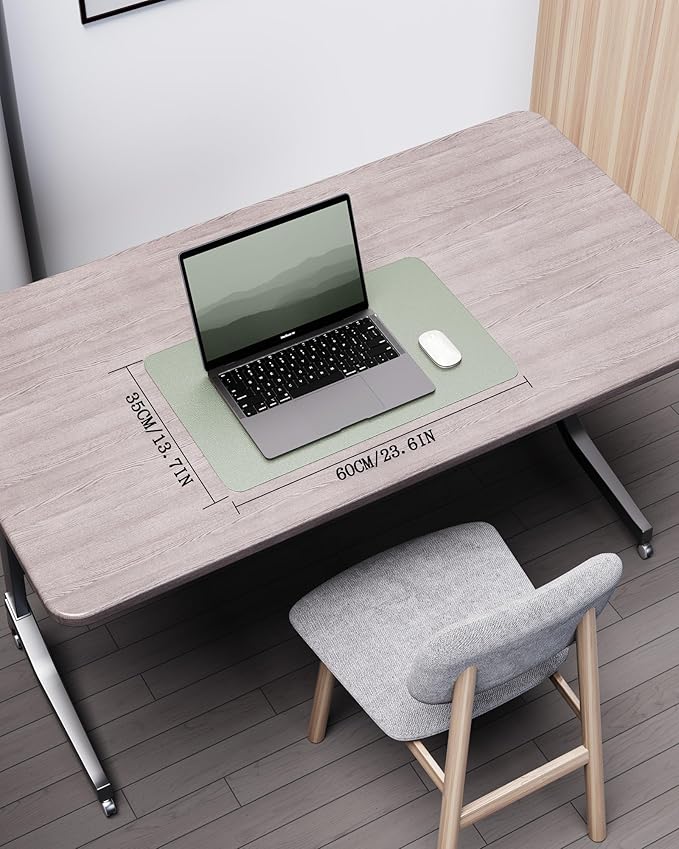 YSAGi Double-Sided Desk Pad, 23.6"x13.7"Leather Desk Mat, Eco Cork Desk Pad Protector,Large Mouse Pad,Waterproof Desk Blotter for Office/Home(Grayish Green)