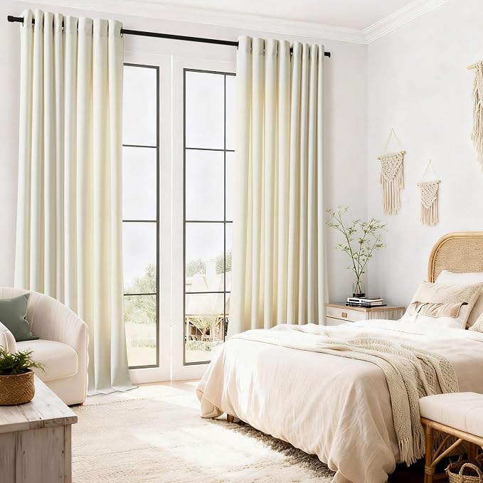 Cream Beige Curtains 102 Inches Long 2 Panels Grommet Light Filtering Linen Slub Textured Curtain Modern Farmhouse Coastal Decor Linen Drapes 102 Inch Length for Patio Sliding Door Office Bedroom