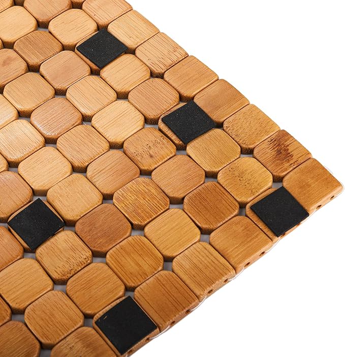 Dicunoy Bamboo Bath Mat, Bathroom Shower Rug, Wooden Toilet Doormats for Shower Doorsteps, Sauna, Tub (23.6" L x 16" W) (Pack of 2)