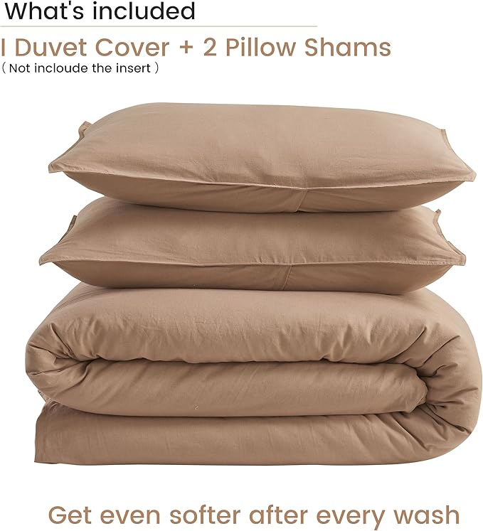 BISELINA French Linen Duvet Cover Set 2pcs with Hidden Zipper Closure Natural Flax Cotton Blend Solid Color Soft Breathable Luxury Farmhouse Bedding - Twin Size, Clay