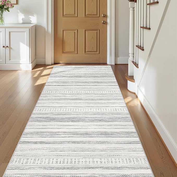 Tortania Area Rug 3x10 Runner Rugs - Washable Soft Neutral Boho Moroccan Farmhouse Rug Indoor Floor Carpet for Living Room Bedroom Kitchen Entryway Under Dining Table Home Office Decor - Light Grey
