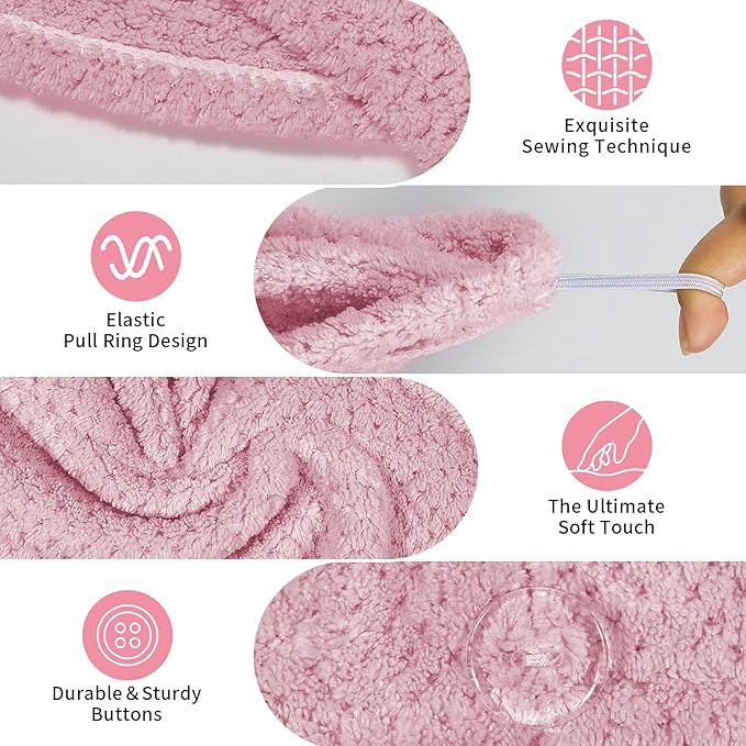 my novel things 3 Pack Hair Towel Wrap for Women, 25.4" x 9.8" Microfiber Towels, Super Absorbent Quick Dry with Button for Curly Hair Anti Frizz (Pink,White,Purple) Gift for Women Girls