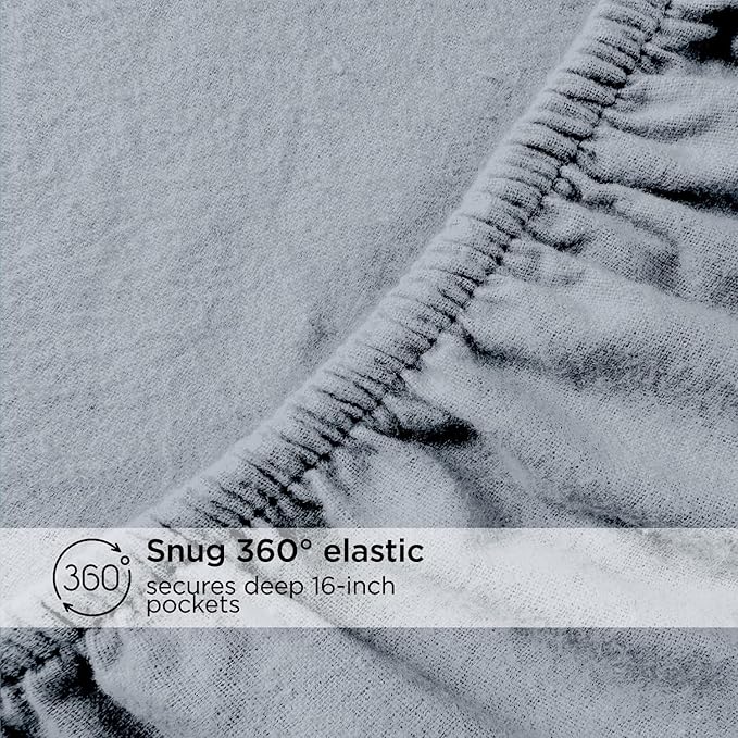 Briarwood Home® Flannel Sheet Set, 100% Organic Cotton, Six-Fold Brushed, Super Soft, Warm, Cozy, Deep Pocket Bedding with NanoTech Infuse for Added Durability and Lasting Comfort (Smoke Grey, Queen)