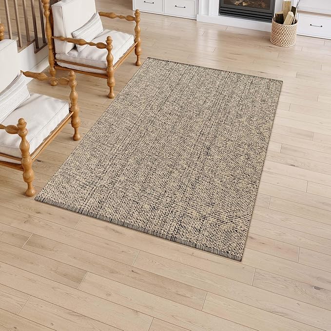 LEEVAN Washable Kitchen Rugs 3x5, Natural Bedroom Rug, Cotton Woven Entryway Rugs, Modern Braided Door Mat, Farmhouse Living Room Rug, Reversible Carpet for Laundry Room Front Porch