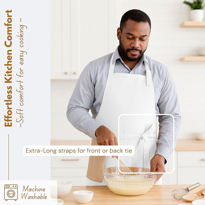 Native Fab Kitchen Apron 2 Pack - 100% Cotton Adjustable, Durable Apron with Pockets, Perfect for Cooking, Baking, Grilling