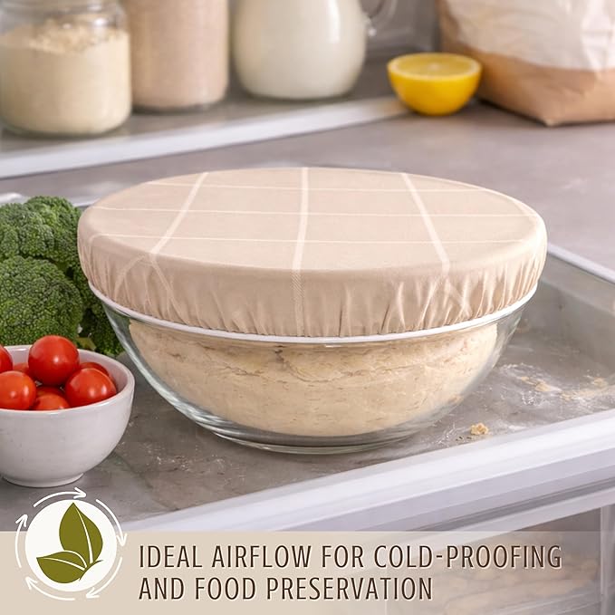 Nectar & Nest Reusable Bowl Covers for Bread Proofing - Beeswax Bowl Covers Reusable, 100% Organic Cotton, Elastic Cover for Sourdough, Dough Proofing and Food Storage, Compostable