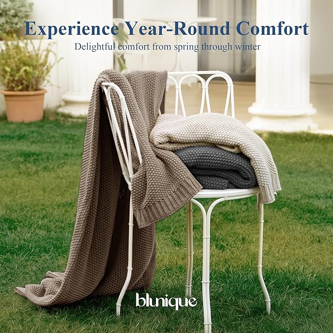 100% Cotton Cable Knit Throw Blanket, Large Lightweight Soft Knit Blanket for Sofa Couch Bed, Breathable All-Season Throw, Cozy Decorative Blanket, 60 x 80 Inch,Taupe
