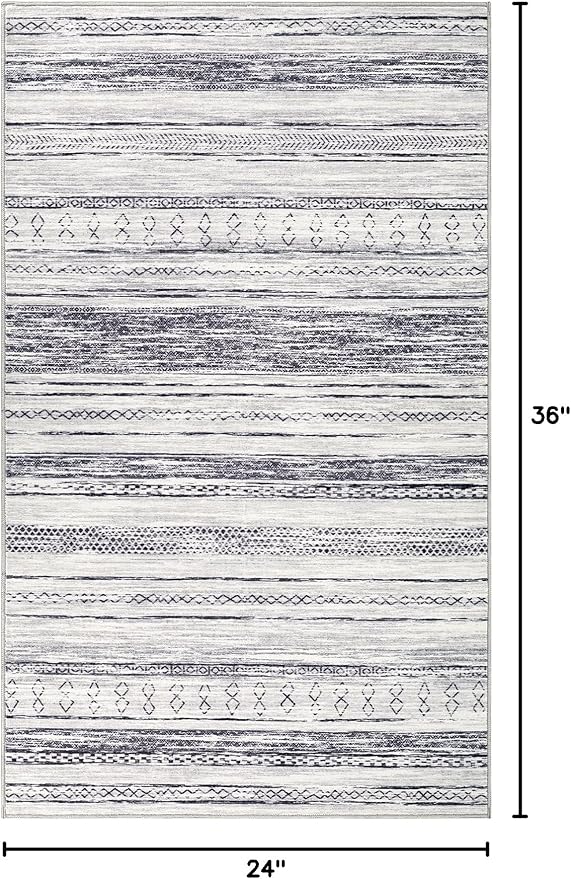Tortania Area Rug Living Room Rugs - 2x3 Washable Soft Neutral Boho Moroccan Farmhouse Mat Indoor Floor Carpet for Bedroom Hallway Entryway Kitchen Home Office Decor - Grey
