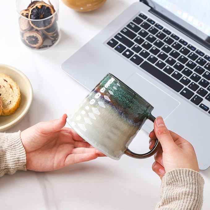 Large Ceramic Coffee Mug, Handmade Pottery Mugs, Tea Cups with Big Handle for Office and Home, 15.5 oz, Dishwasher and Microwave Safe (Frosted Black)