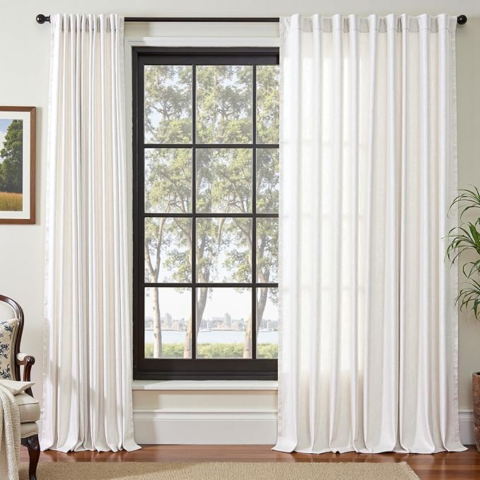 jinchan Linen Blend Curtain 84 inch Length 1 Panel for Bedroom Living Room, Light Filtering 84 inch Wide Farmhouse Drape with Rod Pocket Back Tab(84W x 84L, Off White)