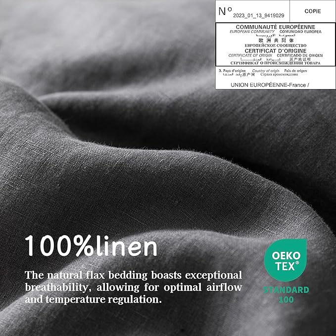 EVERLY 100% Linen Pillowcases Set of 2,French Linen from Normandy, 26X26Inch Standard Size, Natural Color, Coconut Buttons Closure, Flax Pillowshams-Pillowcase-Dark Grey