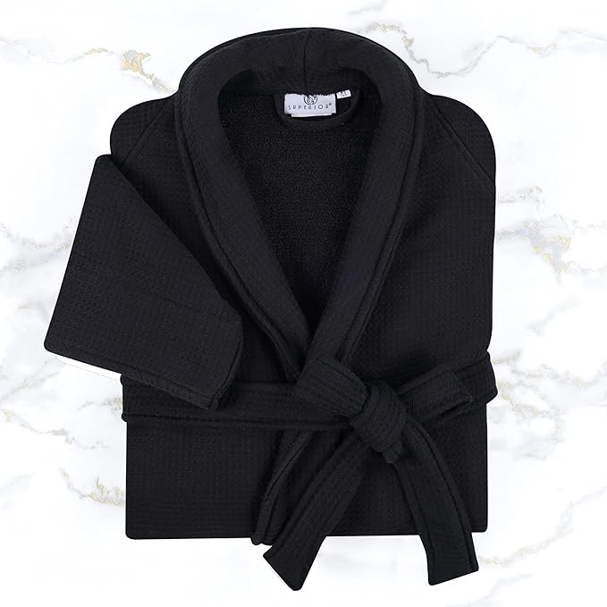 Superior Waffle Weave Cotton Unisex Bathrobe with Belt, Soft and Absorbent Robe for Men and Women Bath Essentials Robes