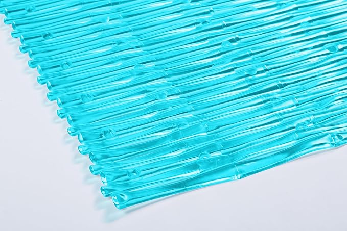 "Bamboo Non-Slip Bath Tub Mat - Non-Toxic - Safe, Clean, Machine-Washable, Superior Grip & Drainage - Non-Slip Bath Mat - Vinyl - for Smooth/Non-Textured Tubs Only - Transparent Turquoise