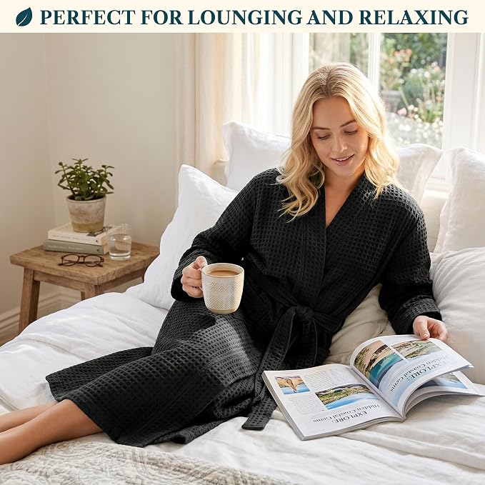 PAVILIA Womens Waffle Knit Robe Lightweight Cotton Blend Full Length House Bathrobe with Pockets