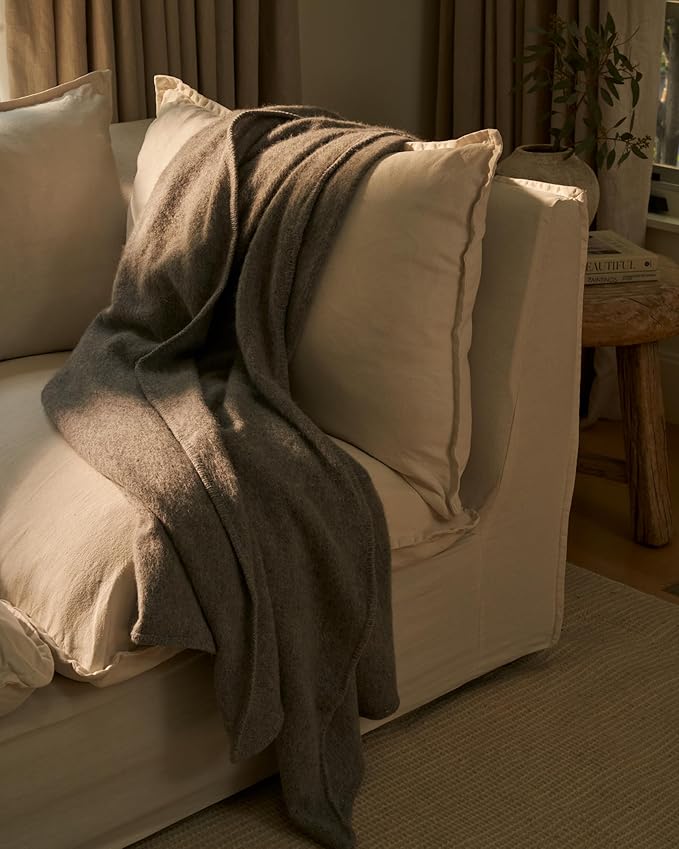 UnHide Knit Alpaca Blanket - 60" x 80" Ultra-Soft & Lightweight Throw - Made with Alpaca & Merino Wool - Sustainable & Ethically Sourced - Silver Fox