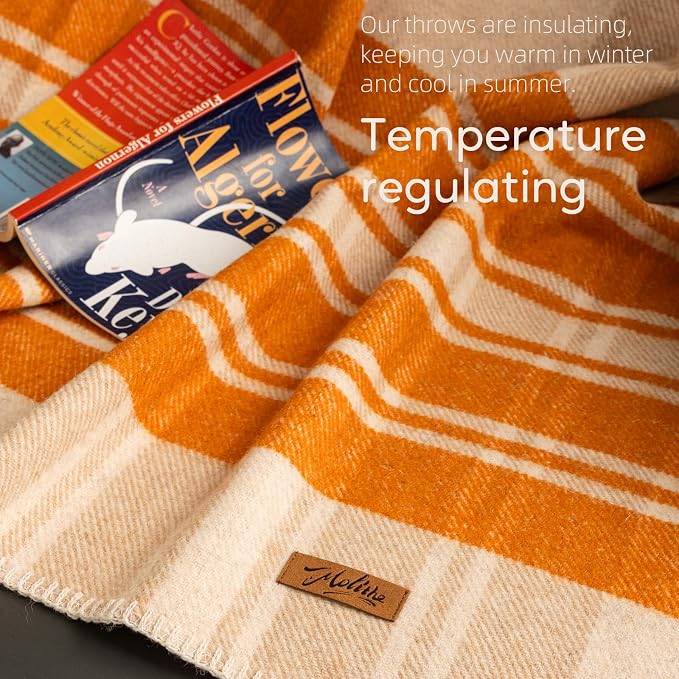 Molithe 100% Wool Blanket, 62" x 86", Warm, Thick, Washable, Military | Great for Camping, Outdoors, Sporting Events, Survival Kits ApricotOrange