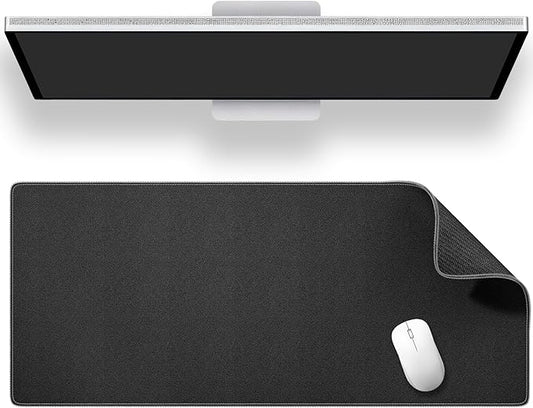 ALOANES Black Waterproof Desk Mat, Large Mouse Pad with Extended Mouse Mat, with Anti Slip Base, Stitched Edge, Grain Jacquard Surface, Perfect for Gamer, Office & Home, 3XL 15.74''x35.43''x0.12''