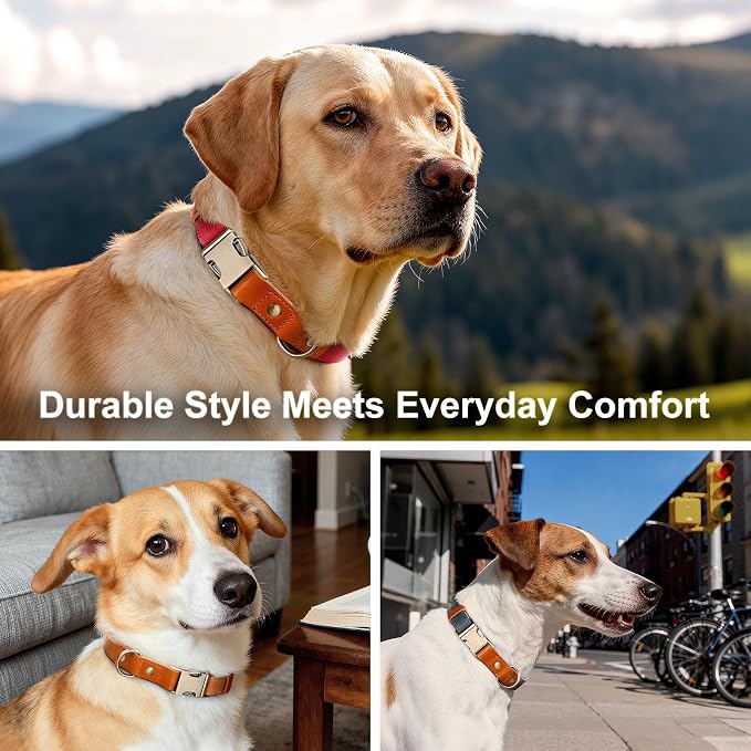 Plutus Pet Genuine Leather & Hemp Dog Collar – Adjustable Heavy Duty Pet Collar with Quick Release Metal Buckle, Soft & Stylish for Puppy and Small, Medium, Large Dogs (Black, L)