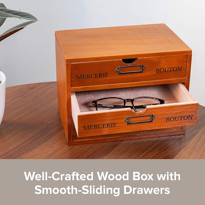 Vintage 3-Drawer Organizer for Desk - Wooden Box with 3 Storage Drawers - Solid Wood Table Top Filing Cabinet for Organization and Storage - Paper Organizer - Rustic Desk Organizers and Accessories