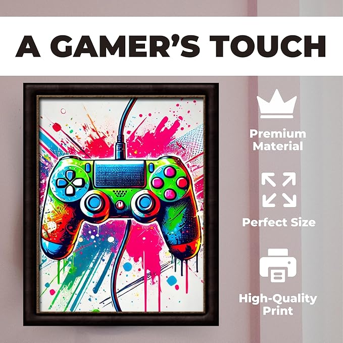 InkFlow Posters Vibrant Gaming Controller Poster - Abstract Graffiti Art with Colorful Paint Splashes - Fun Wall Decor for Bedroom, Office, Game Room - 18x24 Unframed Canvas Print