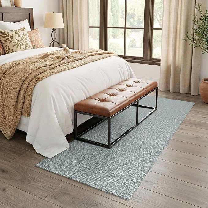 EARTHALL Washable Runner Rug 3x7 Ft Non Slip Runners for Hallways Wide Cotton Rubber Backed Kitchen Runner Braided Indoor Floor Carpet Runners for Entryway, Hallway, Kitchen, Bedroom, Turquoise/Gray