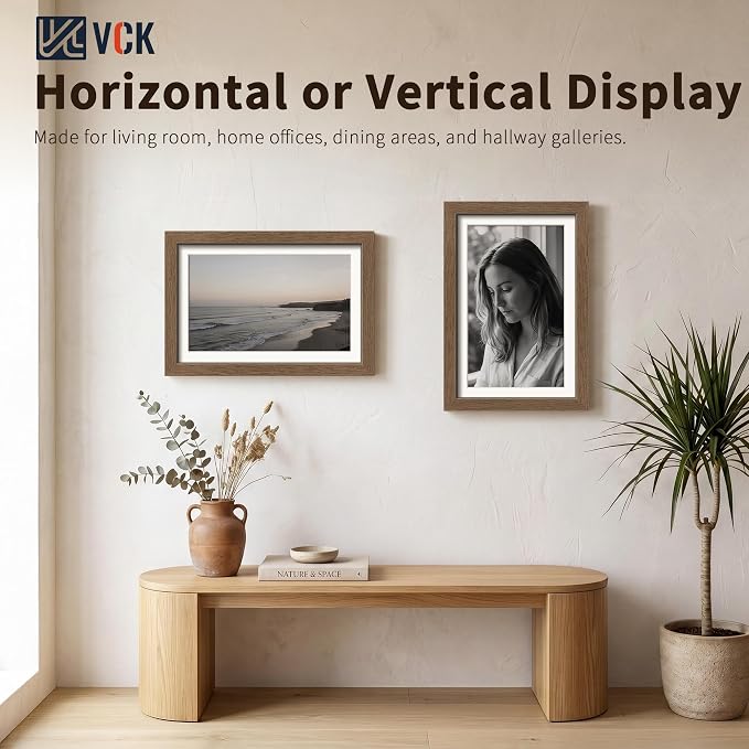 VCK 11x17 Poster Frames Walnut 3 Pack, Wide Border Wood, Tempered Glass, Display 9x15 Picture Photo with Mat or 11 x 17 Without, for Home, Office, Gallery, Woodgrain Series, Wall Hanging