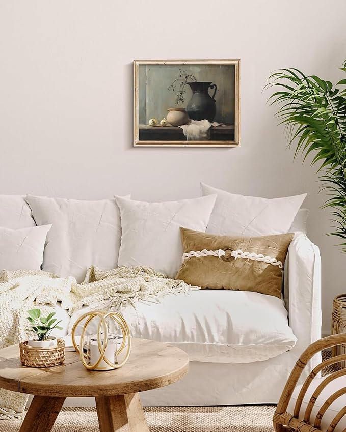 Vodefoad Still Life Vase Retro Vintage Canvas Wall Art Moody Kitchen Art Print Vintage Vase Still Life Oil Painting Vintage Neutral Wall Art for Home Bedroom Bathroom Decor - 8x10Inch Unframe