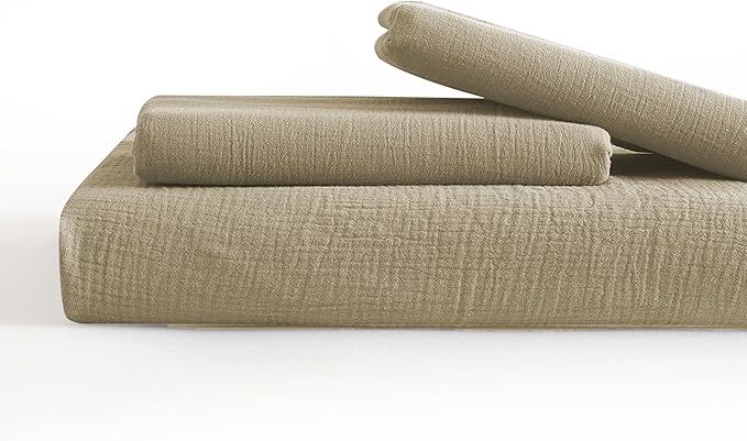 SE SOFTEXLY Muslin Duvet Cover Queen Size, 100% Washed Cotton Duvet Cover Set, Ultra Soft Comforter Cover Linen Like, 3 Pieces Minimalist Gauze Duvet Cover with 2 Pillowcases, 90"x90", Oatmeal