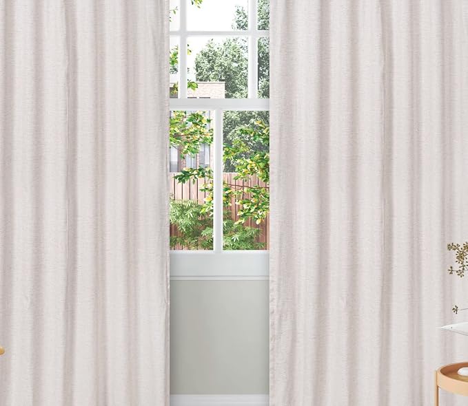 Bedding Craft Farmhouse Curtains Flax Linen 50x84 Natural Set of 2 Tab Top Style with Texo Lining Room Darkening Drapes- Elegant and Ideal for Bedroom Window Home Decor