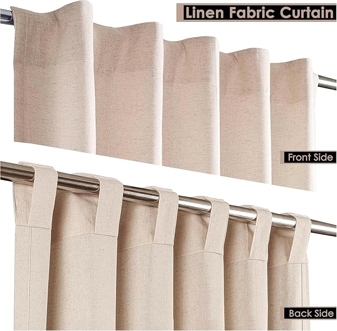 HOMIDATE Natural Linen Curtain Panels 108 Inch for Living Room & Bedroom - Set of 2, 50x108 Flax Linen Drapes, Lightweight Cotton Linen Curtains