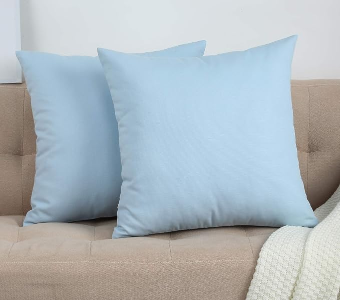 TangDepot Handmade Decorative Solid 100% Cotton Canvas Throw Pillow Covers/Pillow Shams, (24" x24" , Light Blue, 1 Count (Pack of 1)) | 100% cotton, same-color zip, machine wash & air dry. For living room, bedroom, office, car. 42 colors, 367 sizes. Co...
