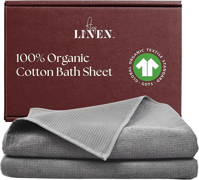 100% Organic Cotton Bath Towel Set of 2 | Luxury 650 GSM Beach & Spa Towels | Soft Large Quick Dry Towel for Bathroom | Waffle Terry Weave | Cool Gray 35x60