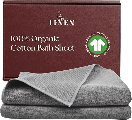 100% Organic Cotton Bath Towel Set of 2 | Luxury 650 GSM Beach & Spa Towels | Soft Large Quick Dry Towel for Bathroom | Waffle Terry Weave | Cool Gray 35x60