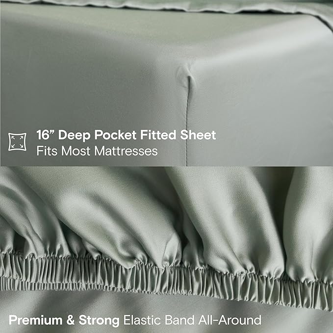 DOZ Sheet Set, 100% Viscose derived from Bamboo, Organically Grown, Buttery Soft, Cooling Sheets, High GSM, Deep Pockets - 3 Piece - 1 Pillowcase 1 Fitted 1 Top Sheet (Sage, Twin XL)