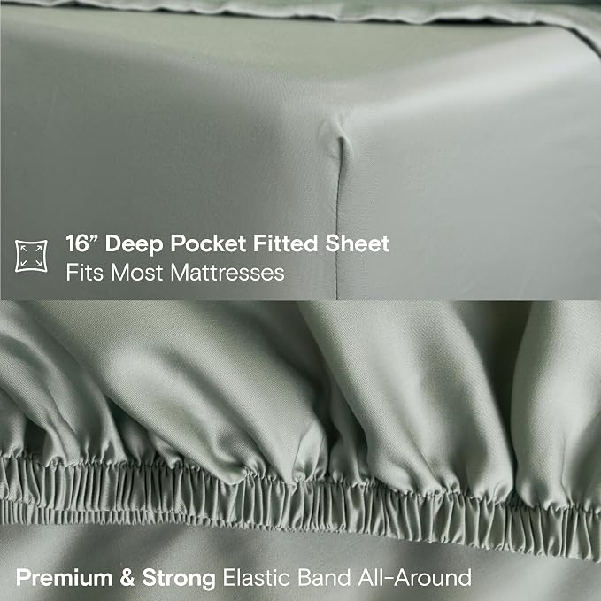 DOZ Sheet Set, 100% Viscose derived from Bamboo, Organically Grown, Buttery Soft, Cooling Sheets, High GSM, Deep Pockets - 2 Piece - 1 Pillowcase 1 Fitted Sheet (Sage, Twin XL)