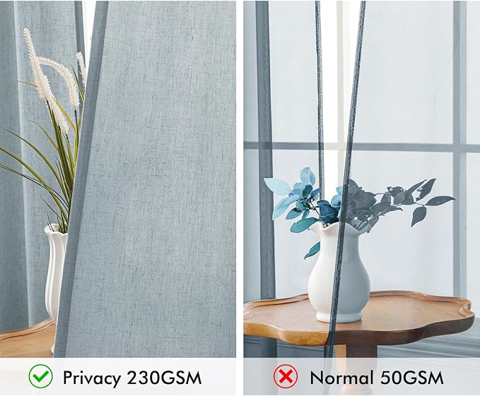 MIULEE Non-See-Through Privacy Linen Curtains 2 Panels, Light Filtering Window Curtains Farnhouse Textured Back Tab Semi Sheer Drapes for Bedroom Living Room, 52 x 96 Inches Long, Stone Blue