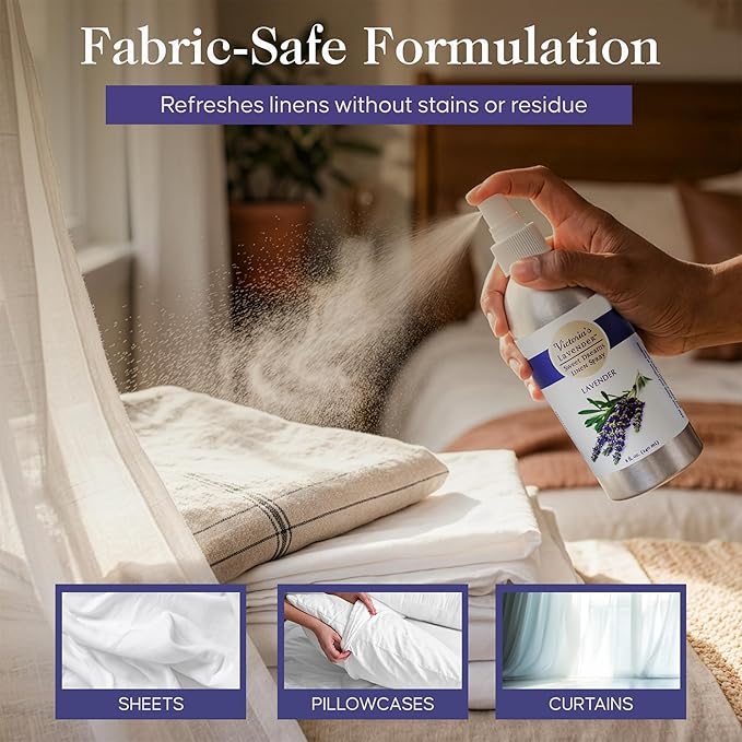 Victoria's Lavender Linen Spray - Aromatherapy Pillow Mist & Linen Spray for Bedding, Soothing Lavender Essential Oil Pure Blend for Bed & Pillows, Relaxing, Handmade in the USA - 3 Pack, 8 oz