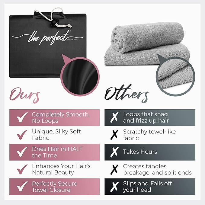 Microfiber Hair Towel Wrap for Women – Large Fast Drying Hair Towel with Patented Clip – Anti-Frizz, Super Absorbent, Silky Smooth Microfiber – Plopping Hair Wrap for Curly & Wavy Hair – 2 Pack