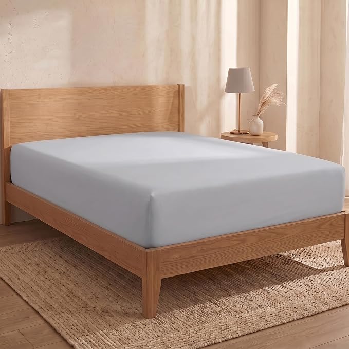 BIOWEAVES 100% Organic Cotton 1 Twin Fitted Sheet Only | 300 Thread Count Sateen Weave GOTS Certified with Deep Pocket - Glacier Gray