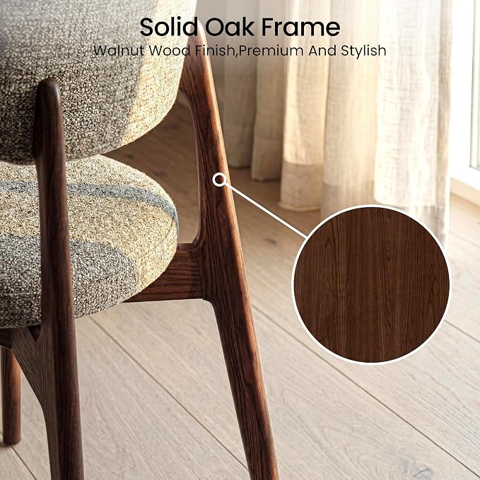 COLAMY Dining Chairs Set of 4, Modern Upholstered Kitchen Room Chairs with Solid Red Oak Wood Legs, 5-Min Easy Assembly Anti-Wobble, High-Weight Fabric Farmhouse Side Chair, 300lbs,Walnut,Brown