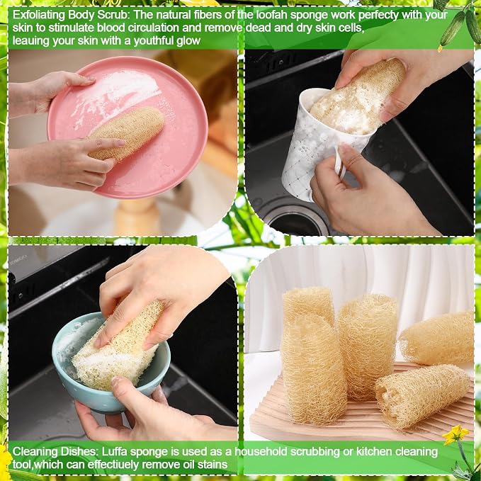 3 PCS 27.6-31.5 inch Large Natural Loofah Sponge Organic Exfoliating Scrubber for Shower Bath Body Dish Cleaning for Men Women