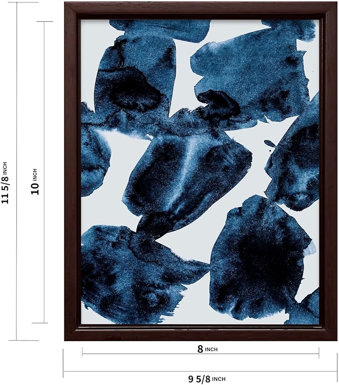 Monem Art Blue Abstract Watercolor Texture Print - Minimalist Modern Art Poster - Wall Decor for Living Room, Bedroom or Office - 8x10 Brown Framed CANVAS Wall Art by Mareike Bohmer