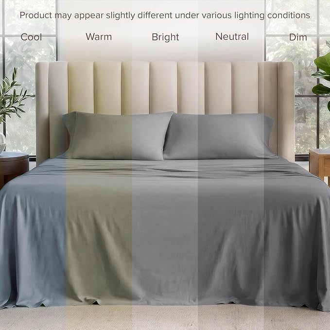 Bare Home 100% Organic Cotton Jersey Sheet Set, Ultra Soft, 100% Cotton - Sheet Set & Pillowcases - Deep Pocket Bed Sheets (King, Grey)