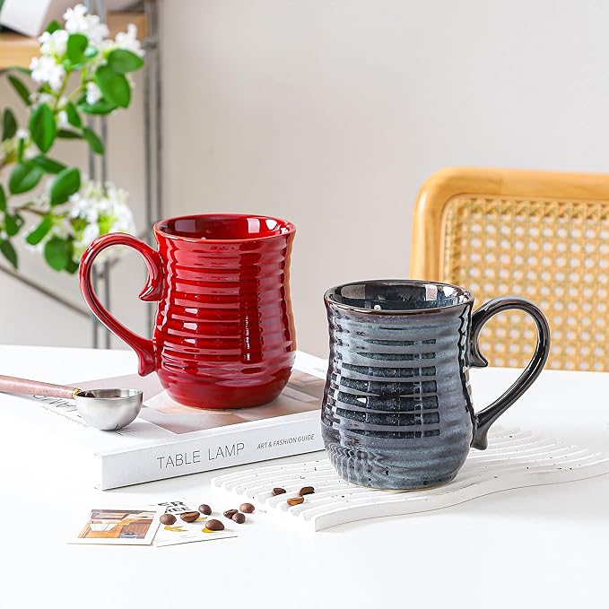 21 oz Large Ceramic Coffee Mugs, Handmade Cup with Large Handle, Big Tea and Coffee Cups for Office and Home, Microwave and Dishwasher Safe (Red)