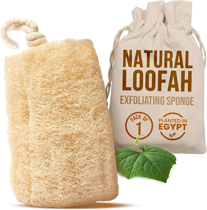 Natural Loofah Sponge – Egyptian Luffa Body Scrubber Pack of 1 for Men & Women, Natural Bath & Shower Loofah Exfoliator, All Natural Loofah Sponges for Face Back & Body, 6" x 6"