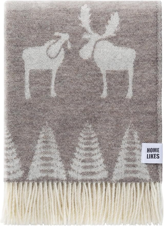 JJ Textile Moose Brown Throw New Wool & Recycled Merino Sheep Wool- Soft & Cosy with a Reversible Design - Sustainable Throw for Bed, Sofa & Home Decor - Large Blanket 190cm x 130cm.